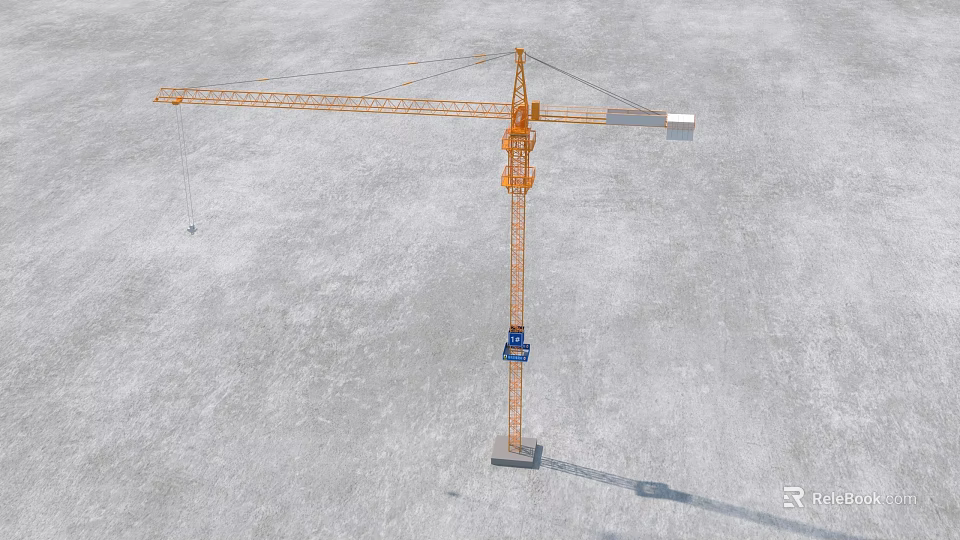 Tall Orange Tower Crane With Long Boom Standing On Construction Site Ground 3d model 
