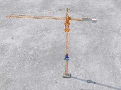 Tall Orange Tower Crane With Long Boom Standing On Construction Site Ground 3d model
