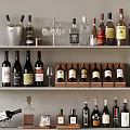 Assorted Alcohol Bottles And Glassware On Tiered Shelves With Wine Whiskey And Vodka Varieties