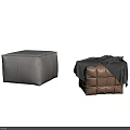 Gray and Brown Ottoman Sofa Stools Featuring Simple Design and Cozy Blanket on Brown