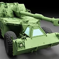 Green Military Tank Featuring Long Cannon Large Wheels Transparent Windows And Front Headlights