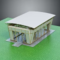 Modern Architectural Structure With White Roof And Metal Frame On Green Grassy Area