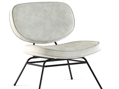 Creamy White Upholstered Leisure Chair With Modern Minimalist Black Metal Frame 3d model