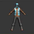 Blue Cap Blue Vest And Brown Long Sleeve Shirt With Gray Pants Red Shoes