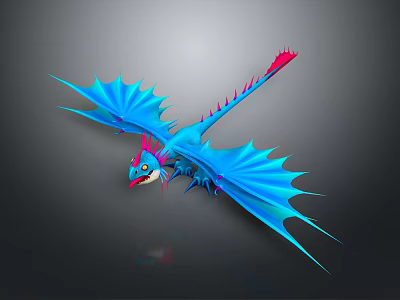 Flying Blue Red Winged 3D Dragon Character With Detailed Mythical Creature Design 3d model