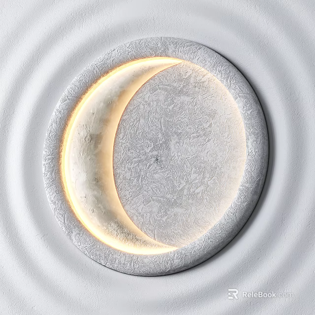 Minimalist Circular Wall Lamp With Illuminated Moon Surface Texture And White Wall 3d model 