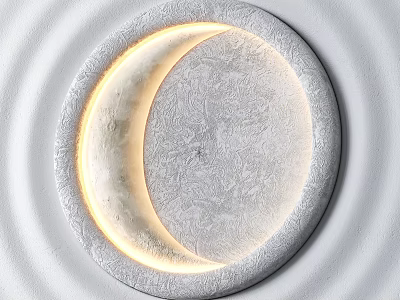 Minimalist Circular Wall Lamp With Illuminated Moon Surface Texture And White Wall 3d model