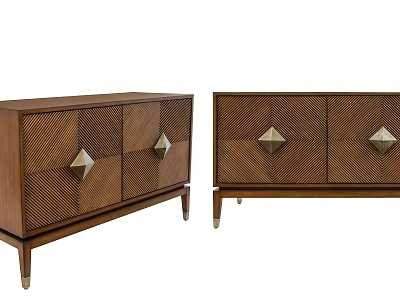 Elegant Modern Wooden Sideboard With Geometric Panels Diamond Metal Accents And Sturdy Legs 3d model