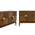 Elegant Modern Wooden Sideboard With Geometric Panels Diamond Metal Accents And Sturdy Legs