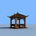 Traditional Chinese Wooden Pavilion With Curved Roof And Open Seating Structure