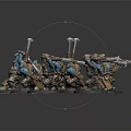 Painted Blue Warrior Figures Holding Axes And Spears On Bases