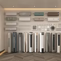 Various Air Conditioners and Fans Displayed with Wall Mounted Floor Standing and Table Types
