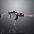 Futuristic Modern Gun With White Black Body Orange Accents And Red Laser Beam