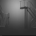 Modern Metal Staircase Design With Railings And Multi Level Platform Structure 3d model