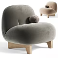 Modern Single Sofa With Curved Design Cozy Fabric Wooden Legs And Small Round Pillow