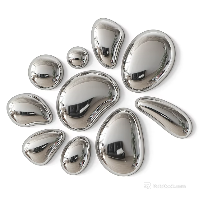 Silver Metallic Irregular Shaped Wall Decor Pieces 3d model 