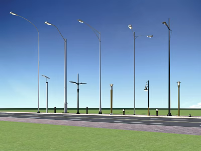 Outdoor Lights With Various Designs For Street Roadside Illumination And Landscaping 3d model