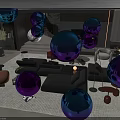Modern Living Room Sofa Coffee Table Set With Blue Purple Metallic Decorative Balls