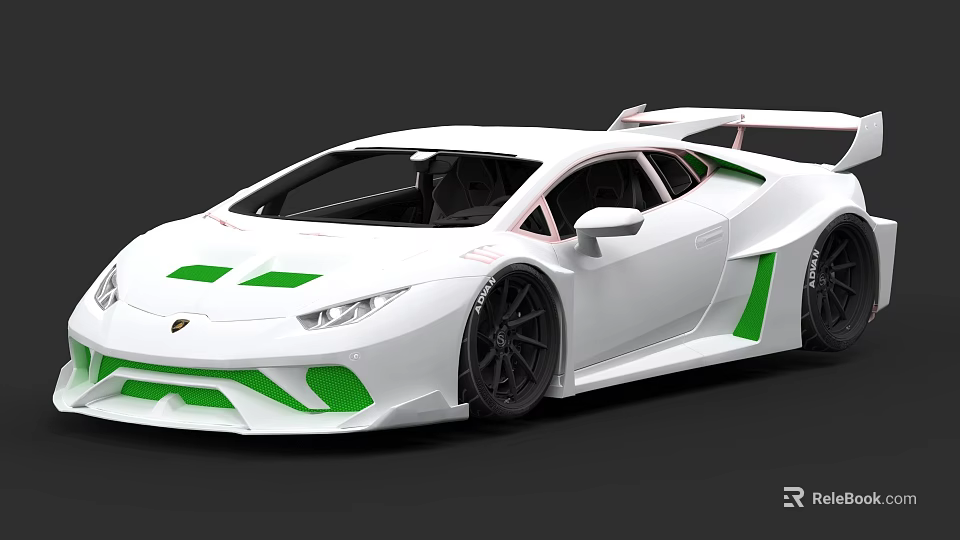 Lamborghini White Sports Car With Green Accents And Sleek Rear Spoiler Design 3d model 