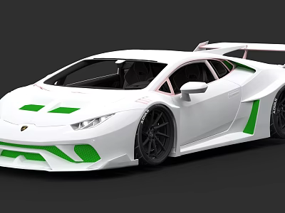 Lamborghini White Sports Car With Green Accents And Sleek Rear Spoiler Design 3d model