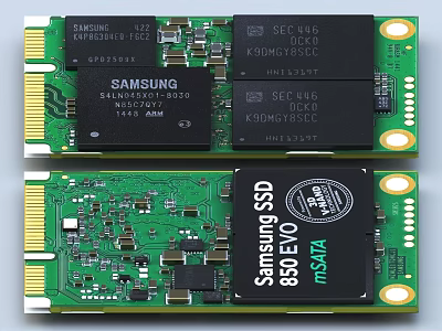 Samsung 850 EVO SSD Industrial Storage Device With Green Circuit Board And Electronic Components 3d model