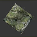 3D Mountainous Terrain Model With Green Vegetation Snowy Peaks And Lakes
