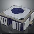 Modern Building Architecture With White Roof Blue Octagonal Center And Exterior Columns