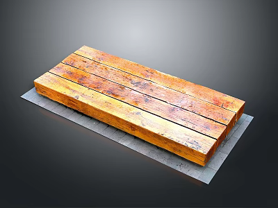 Rustic Brown Wooden Long Bench With Natural Wood Grain And Classic Design 3d model