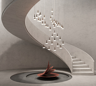 Quiet rotating stair chandelier combination sculpture ornaments 3d model