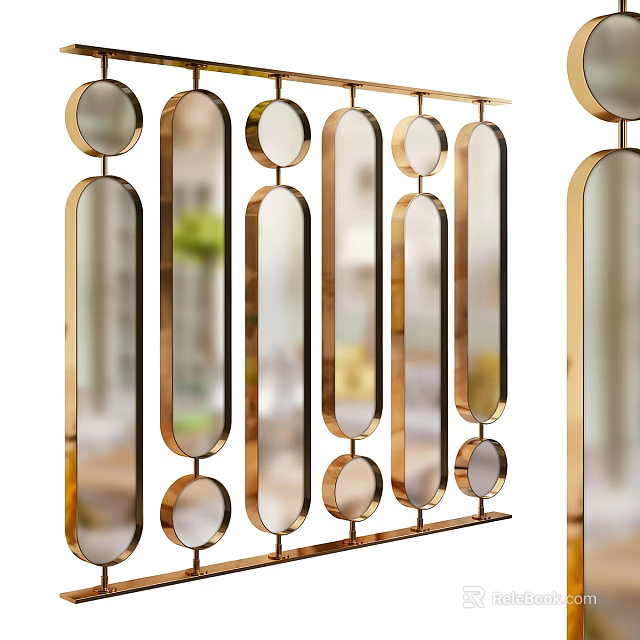 Modern Room Divider With Gold Metal Frame And Circular Oval Shapes 3d model 