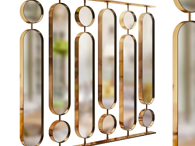 Modern Room Divider With Gold Metal Frame And Circular Oval Shapes 3d model