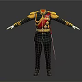 Ornate Military Uniform Design With Golden Epaulets Red Sash And Sword