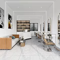 Modern Beauty Hair Salon Interior With Styling Chairs Mirrors Sofa Decorative Art And Green Plants