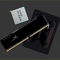 High Performance Computer RAM Module and CPU Chip with Red Heat Spreader and Green Substrate