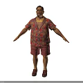 Man in Floral Shirt Red Shorts with Gold Necklace on White Background Arms Outstretched