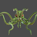 Green Octopus Like Creature With Red Eyes And Curled Tentacles 3D Render 3d model