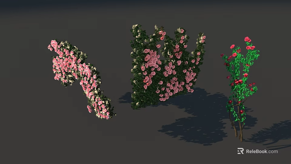 Lush Flowering Vines With Pink And Red Blooming Flowers In Vibrant Bloom 3d model 