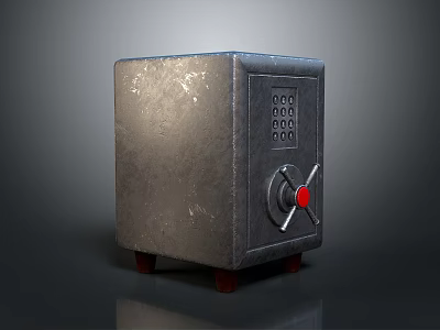 Sturdy Metal Safe Furniture with Combination Lock Red Dial Square Design and Legs 3d model