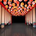 Traditional Red Event Gateway With Dragon Patterns And Hanging Lanterns Decorations 3d model