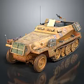 Sand Colored Military Half Track Armored Vehicle With Machine Gun Mount