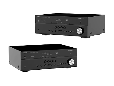 Two Black Home Audio Amplifiers With Control Knobs And Interface Ports Design For Stereo Use 3d model