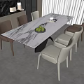 Modern Dining Table And Chairs Set Featuring Marble Top And Leather Seats 3d model