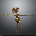 Golden Abstract Humanoid Character with Curly Hair Spherical Body and Slender Limbs on Dark Background