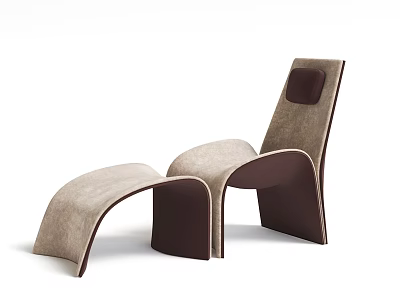 Modern Curved Leisure Chair With Light Brown Cushion And Dark Brown Frame Design 3d model