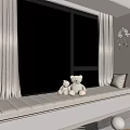 Cozy Window Seat With Stuffed Bears And Beige Curtains In Kids Room