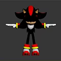 3D Black Hedgehog Character Model With Red Stripes White Gloves And Red Yellow Shoes In Standing Pose
