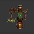Traditional Chinese Lighting Combination With Wooden Pillar Carvings Green Gem And Glowing Lanterns