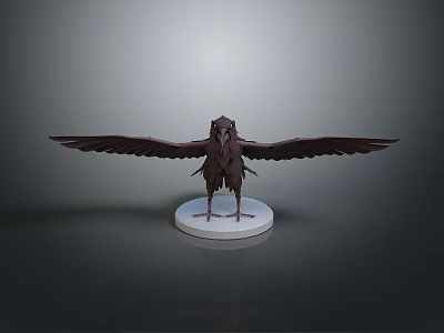 Black Bird Sculpture with Spread Wings on White Circular Base in Grey Background 3d model Black Bird Sculpture with Spread Wings on White Circular Base in Grey Background 3d model