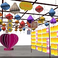 Traditional Colorful Lanterns Exhibition With Hanging Decorations And Wall Displays