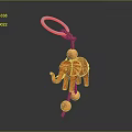 Orange Elephant Keychain With Decorative Patterns Blue Ring Rope And Small Balls 3d model